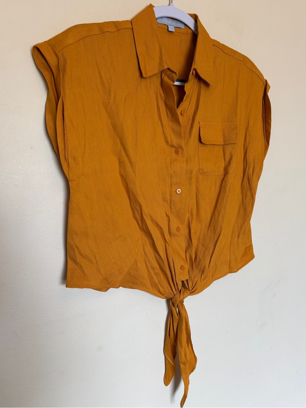 Antonio Melani Linen Blend Boho Blouse Sz XS Button Up Tie Front Festival Summer
